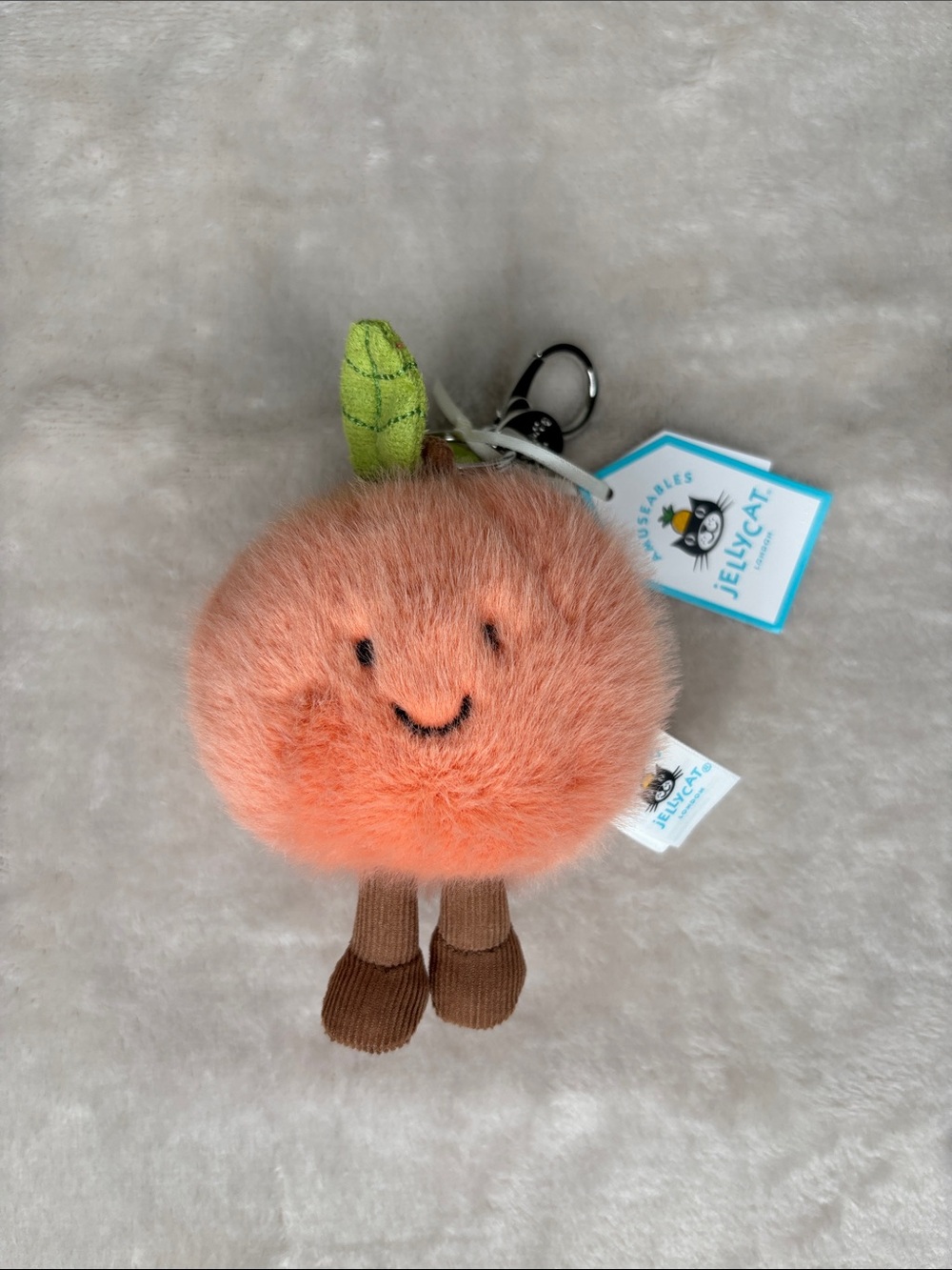 Peach Plush Bag Charm - Pink Peach Keychain - Picture 3 of 7